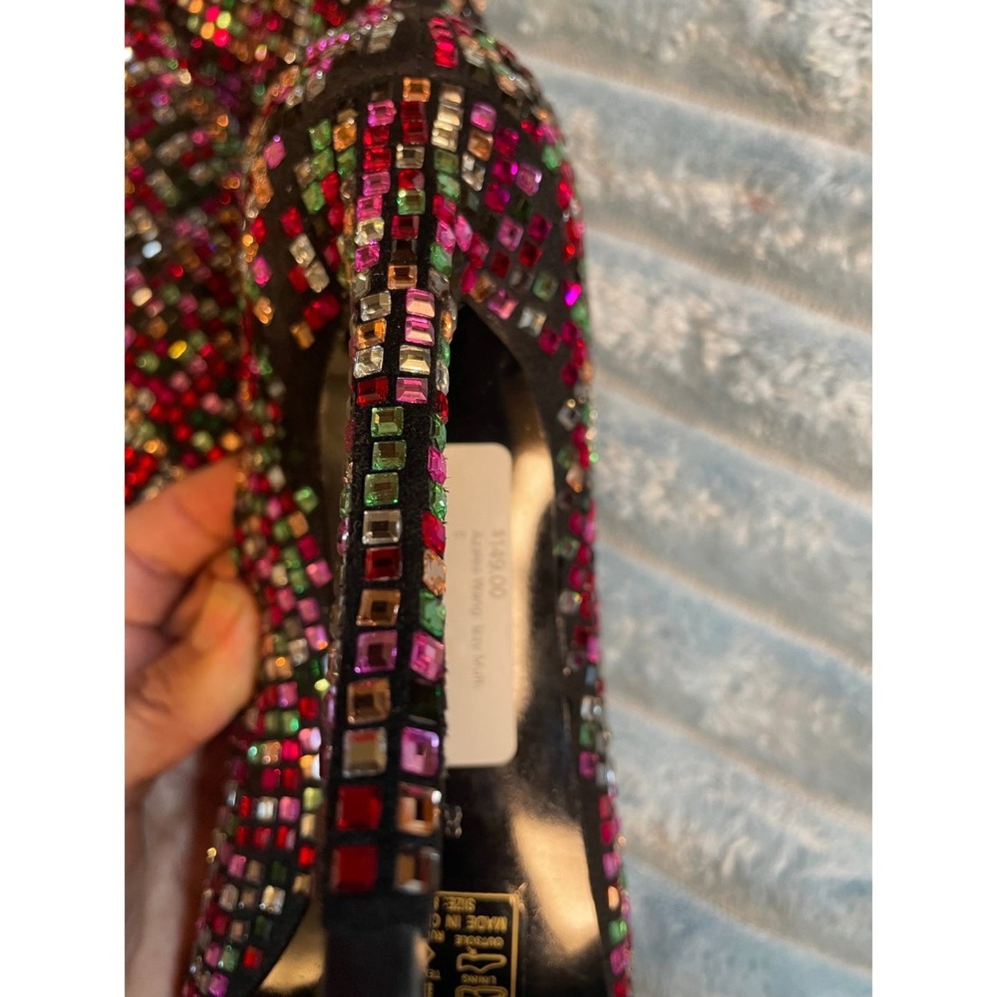 Azalea Wang Rhinestone Embellished Knee High Stiletto Boots Multi Color Size 8