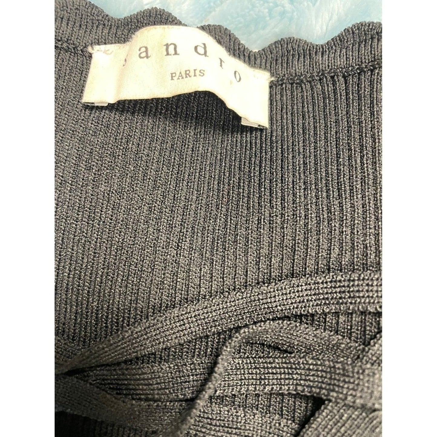 Sandro Paris Ribbed Lace Up V Neck Long Sleeve Sweater Top Black size M