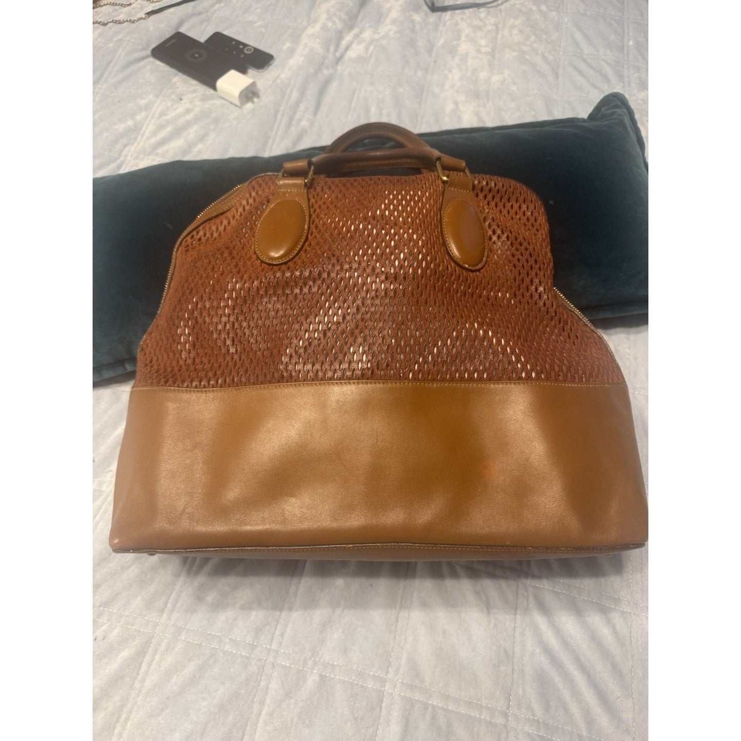 Chloé Brown Leather Perforated Satchel Tote Bag