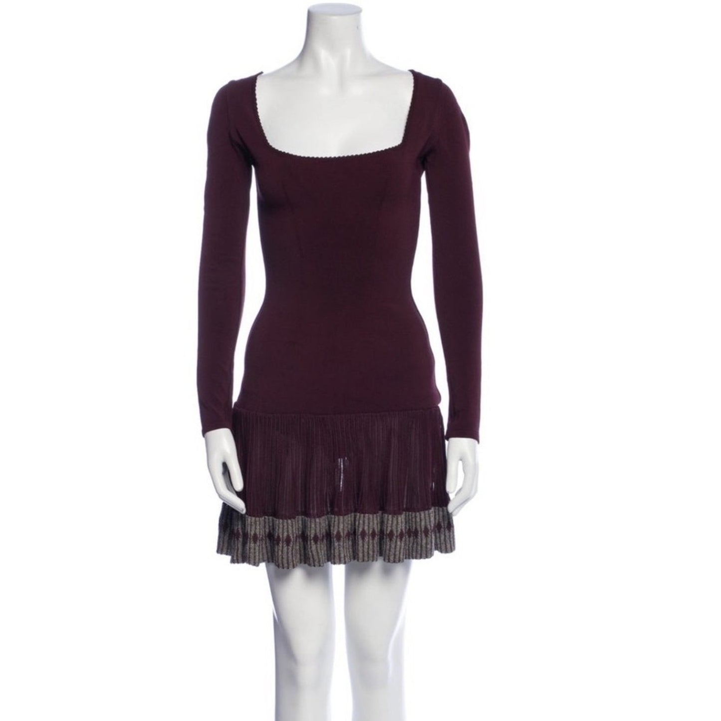 Alaia Black Long Sleeve Square Neck Pleated Skirt Dress Size S