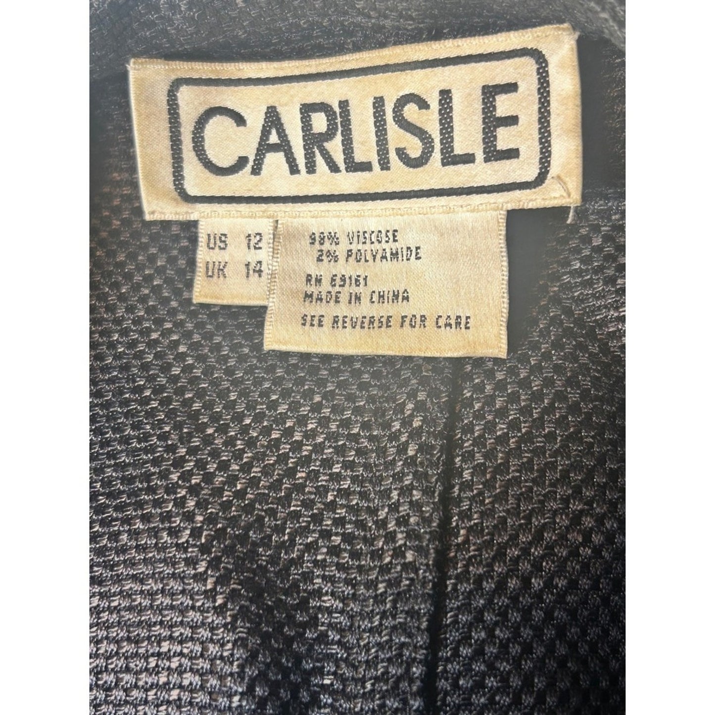 Carlisle Black Textured Grommet Open Front Blazer Jacket Womens US 12 UK 14