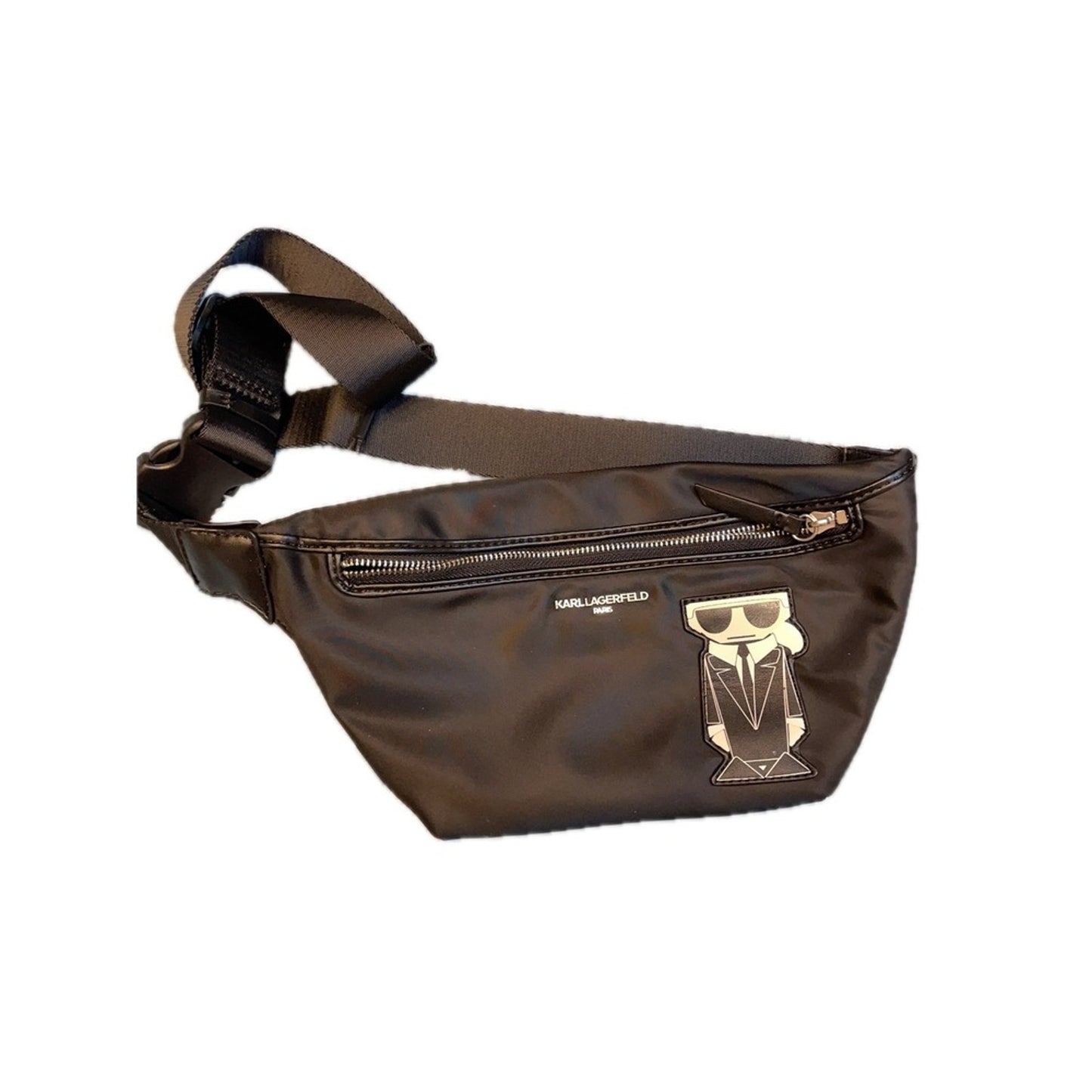 Karl Lagerfeld Paris Black Nylon Fanny Pack Belt Bag Karlito Charm Adjust Strap