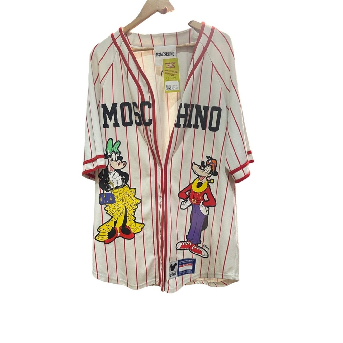 MOSCHINO H&M Disney Goofy Mickey Mouse Baseball Jersey Shirt Red White Striped