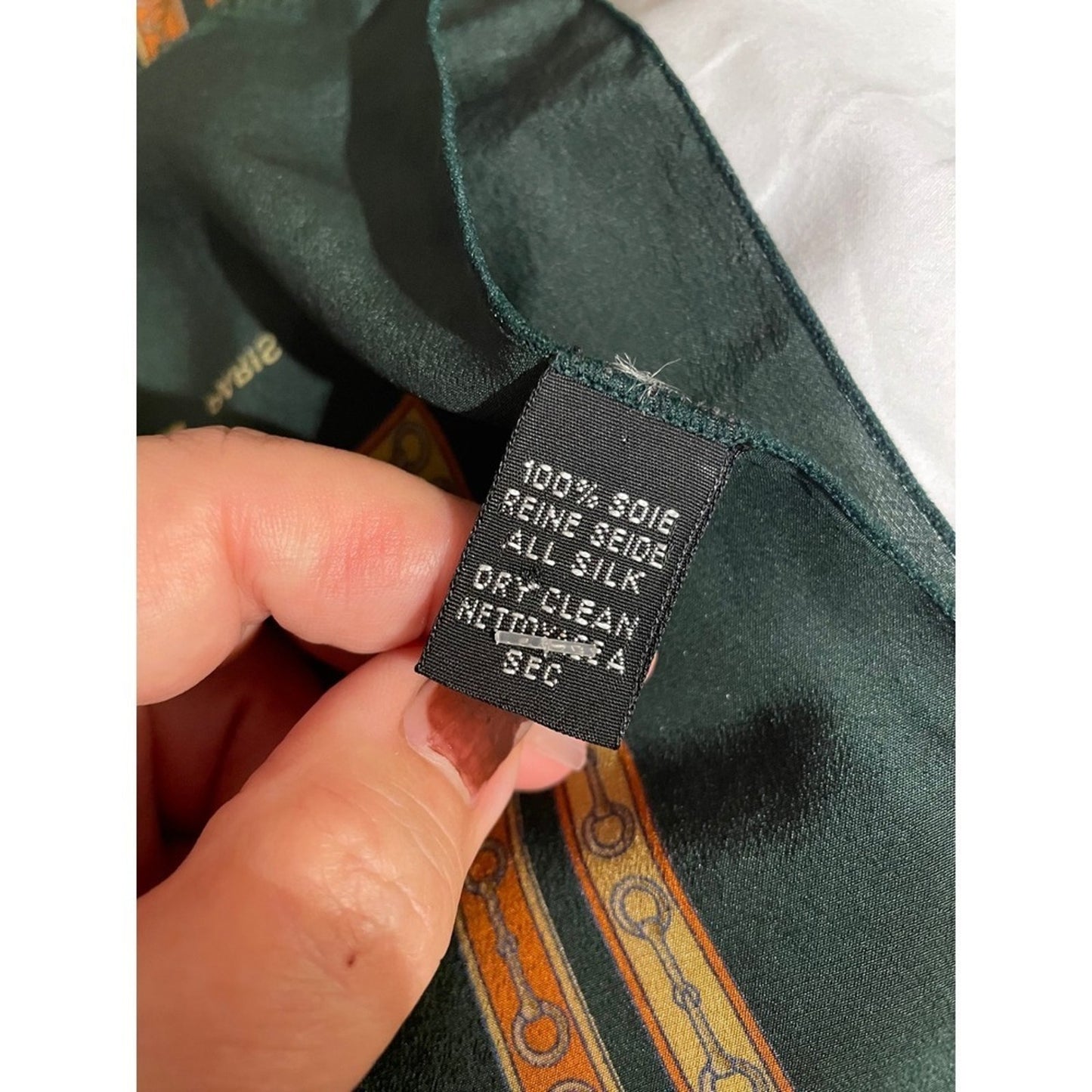 CELINE PARIS Silk Scarf Scarf Twilly Horsebit Pattern Green Orange Authentic