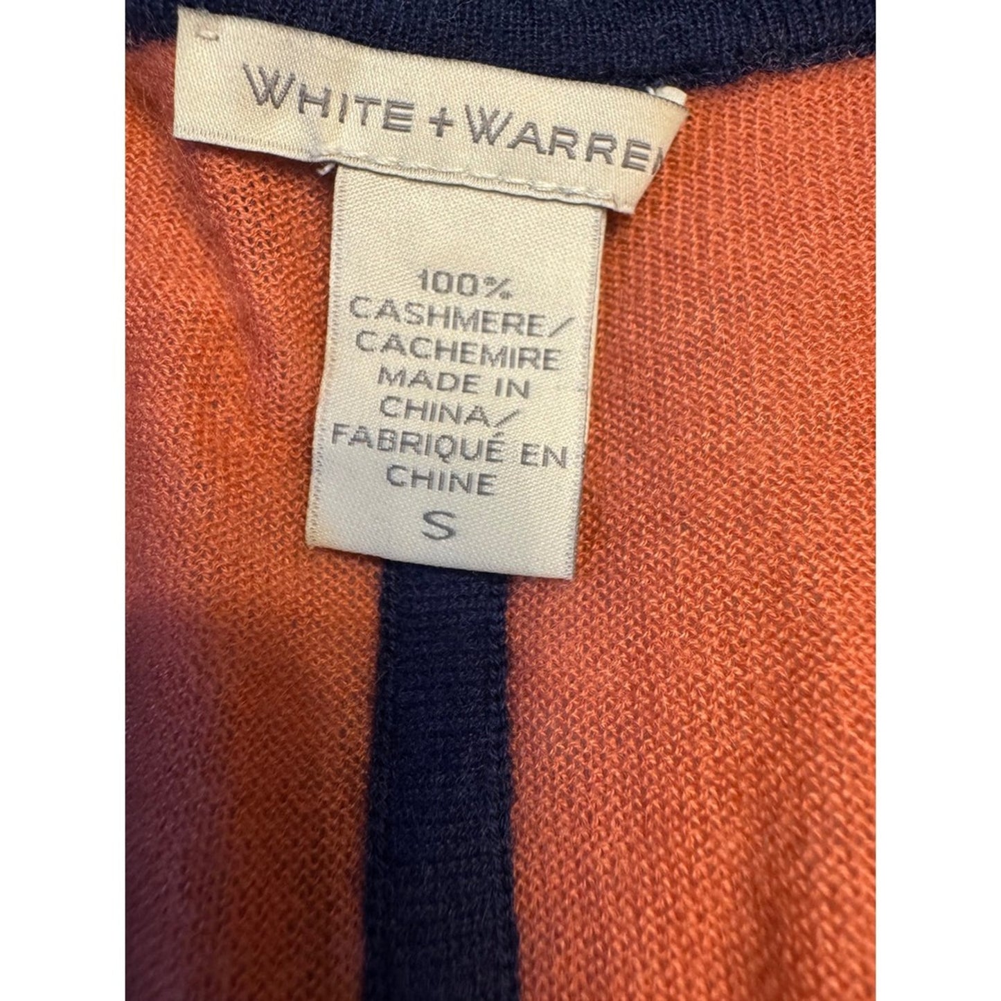 White + Warren Cashmere Cardigan Sweater Women's Small Orange Blue Stripe size S