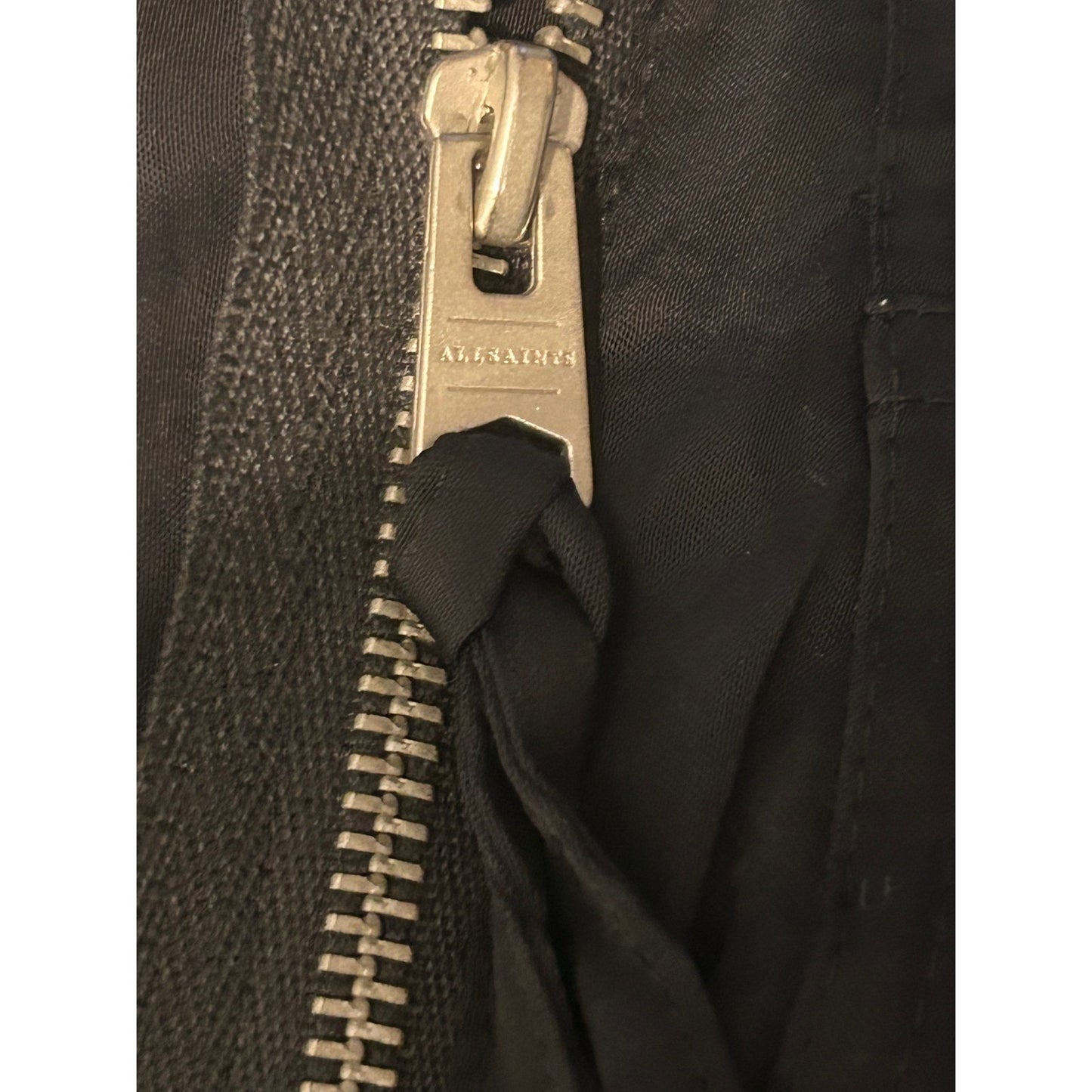 AllSaints Kensie Bomber Jacket Black Lace Up Shoulder Satin Flight Jacket XS