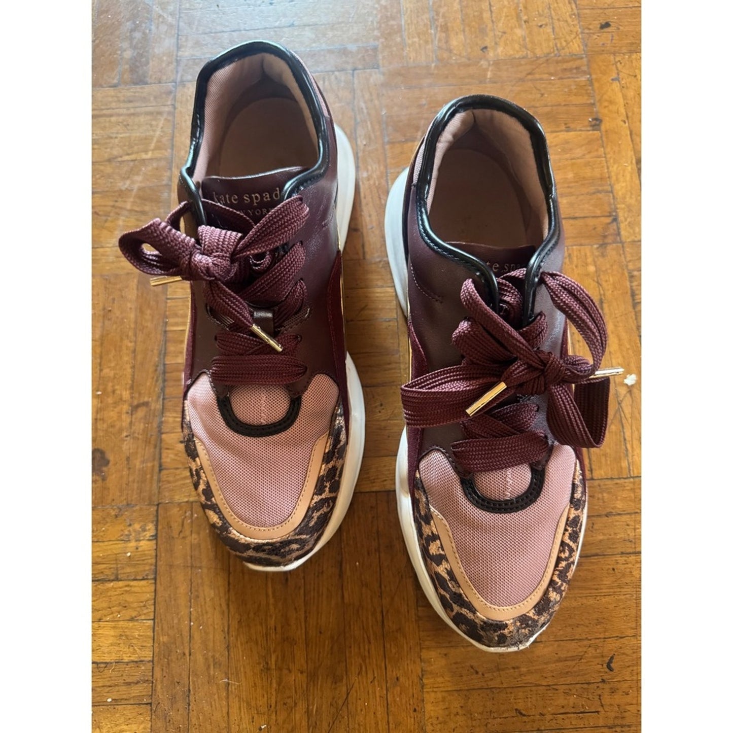 Kate Spade New York Cayla Sneakers Leopard Burgundy Blush Pink Gold Women's 9.5M