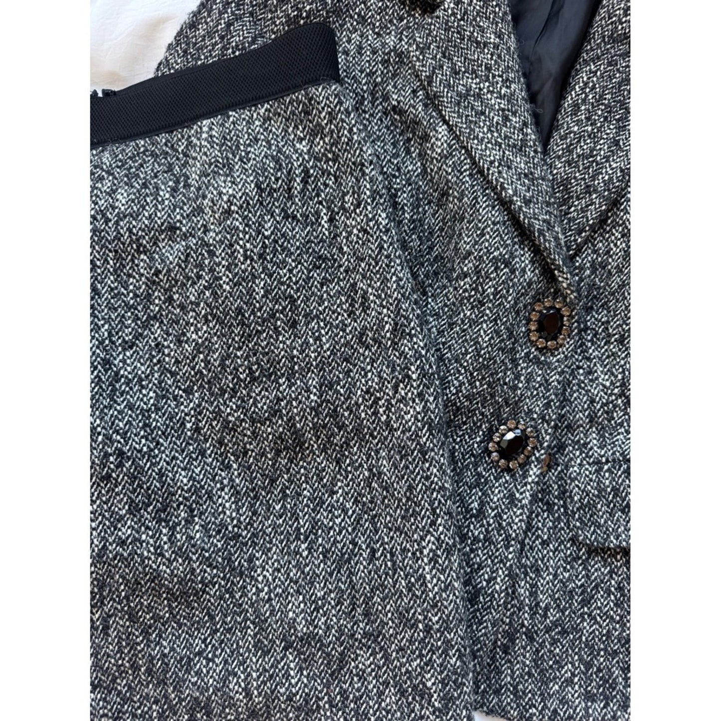 Luisa Spagnoli Blazer Skirt Suit Set Tweed Wool Blend Career Women's
