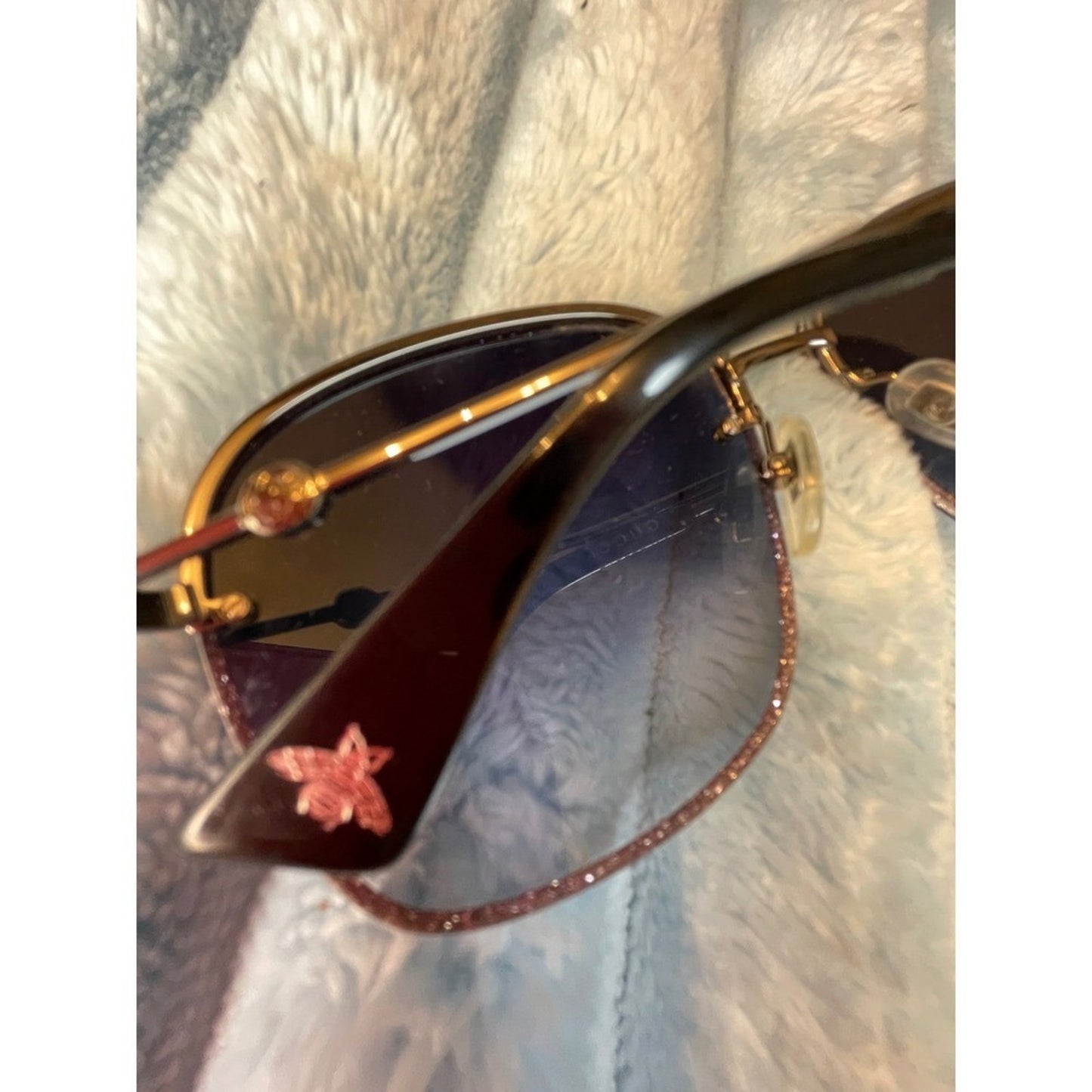 Gucci GG0023S 571612 531612 Gold Glitter Bee Sunglasses
