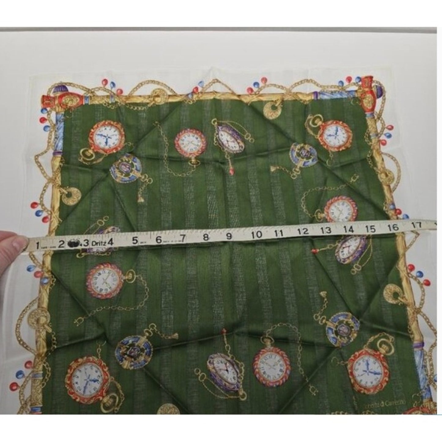 Roberta di Camerino Scarf Pocket Square Watch Chain Design Green Silk Blend