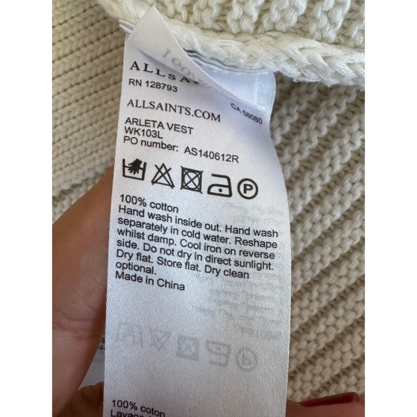 ALLSAINTS Arleta Vest Small Sleeveless Cream Knit Mini Dress Casual -size S