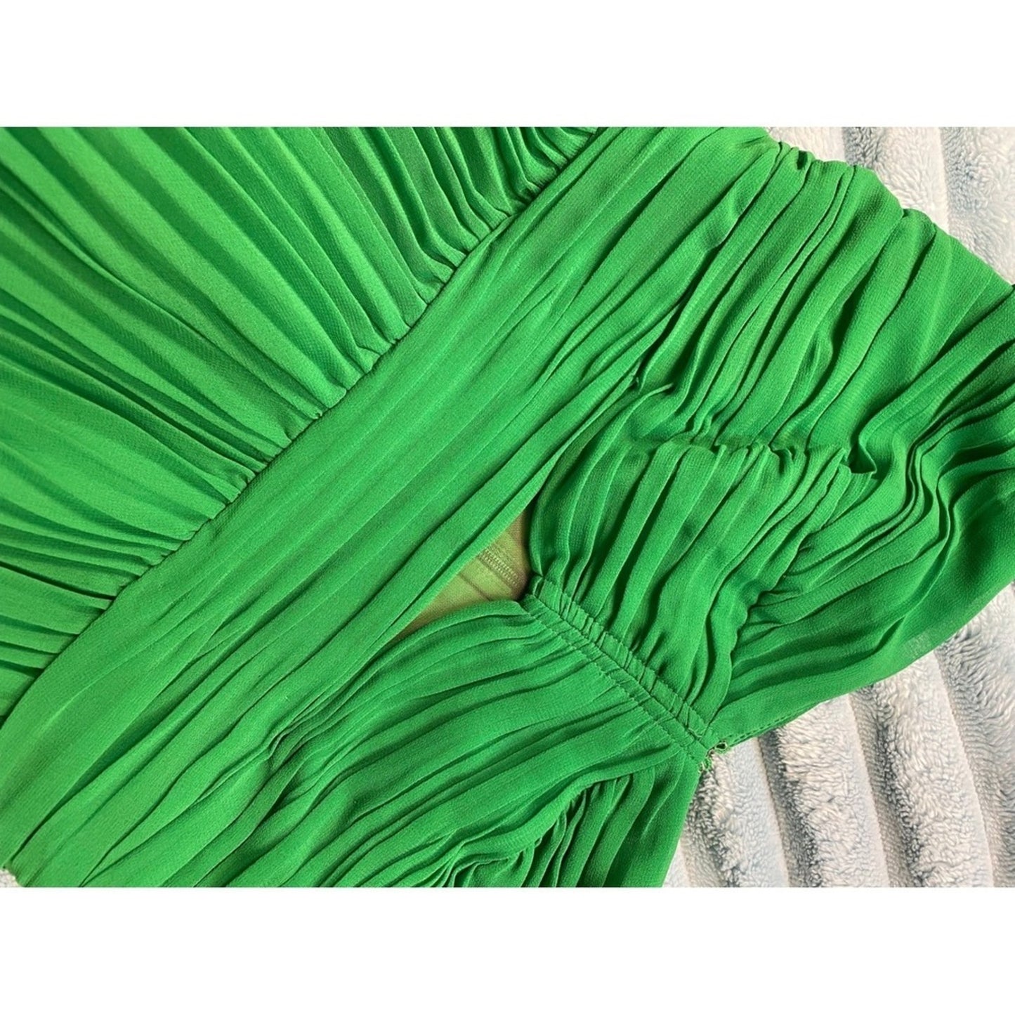 Self-Portrait Green Pleated Midi Dress | Lace Trim | Size US 4