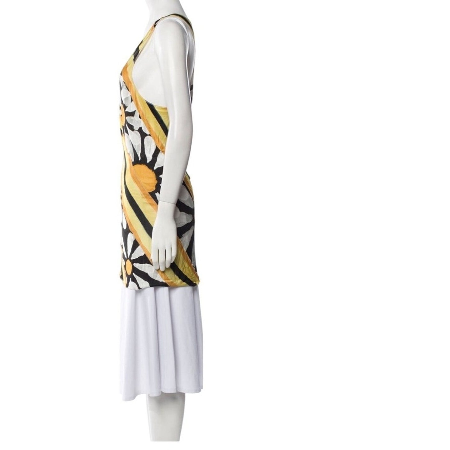 Marni Printed Cowl Neck Tunic Dress White Daisy Yellow Black Abstract XS