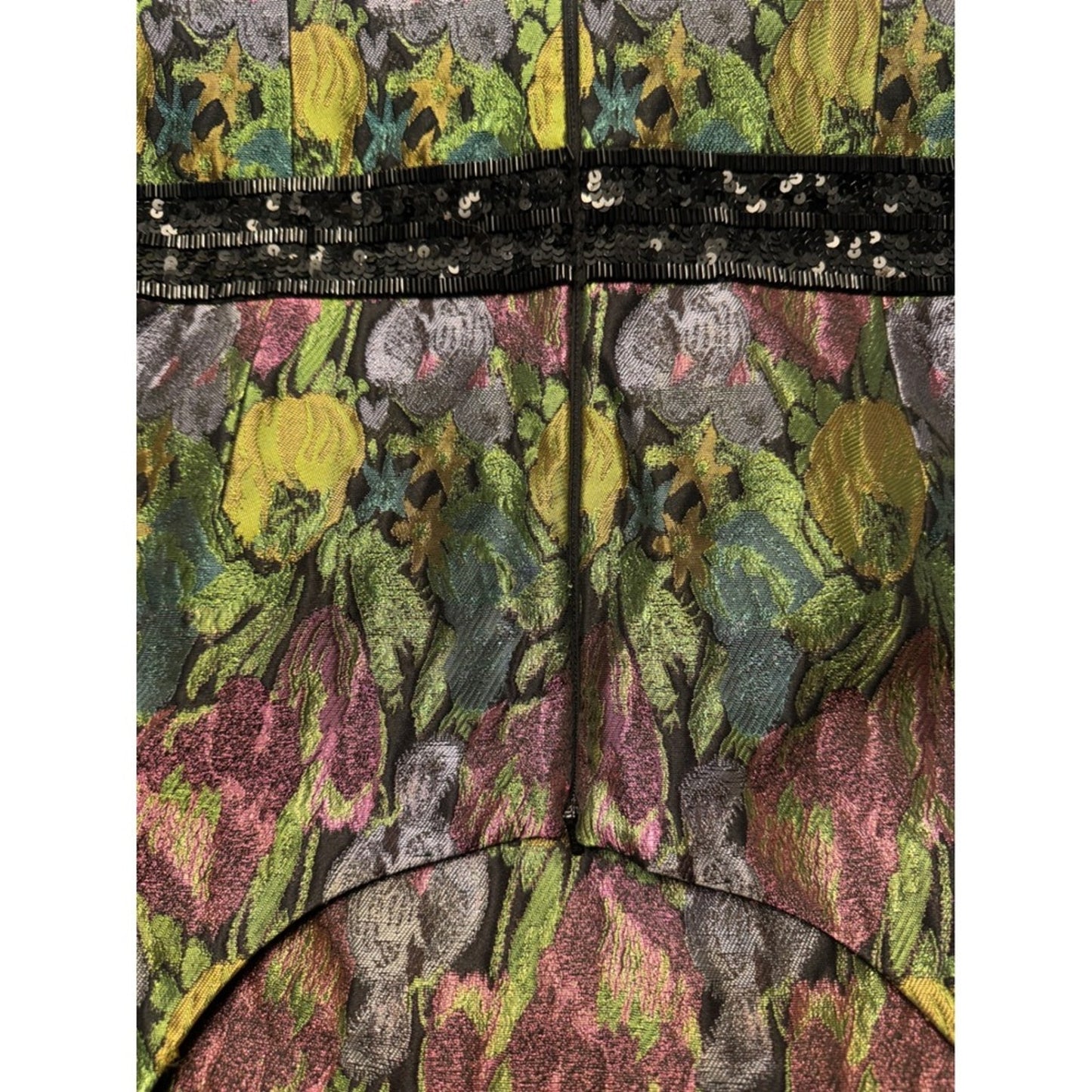 Carmen Marc Valvo Collection Floral Jacquard Dress Black Sequin Waist Size 10