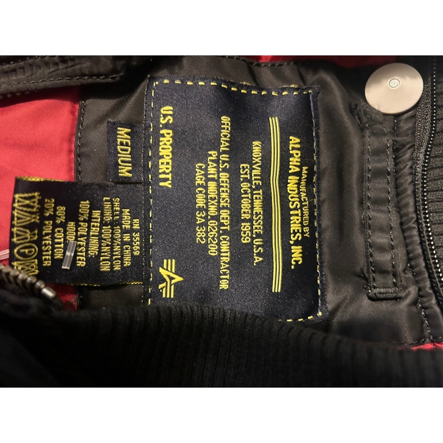 Alpha Industries MA1 Bomber Jacket Black Flight Military Style Mens Medium