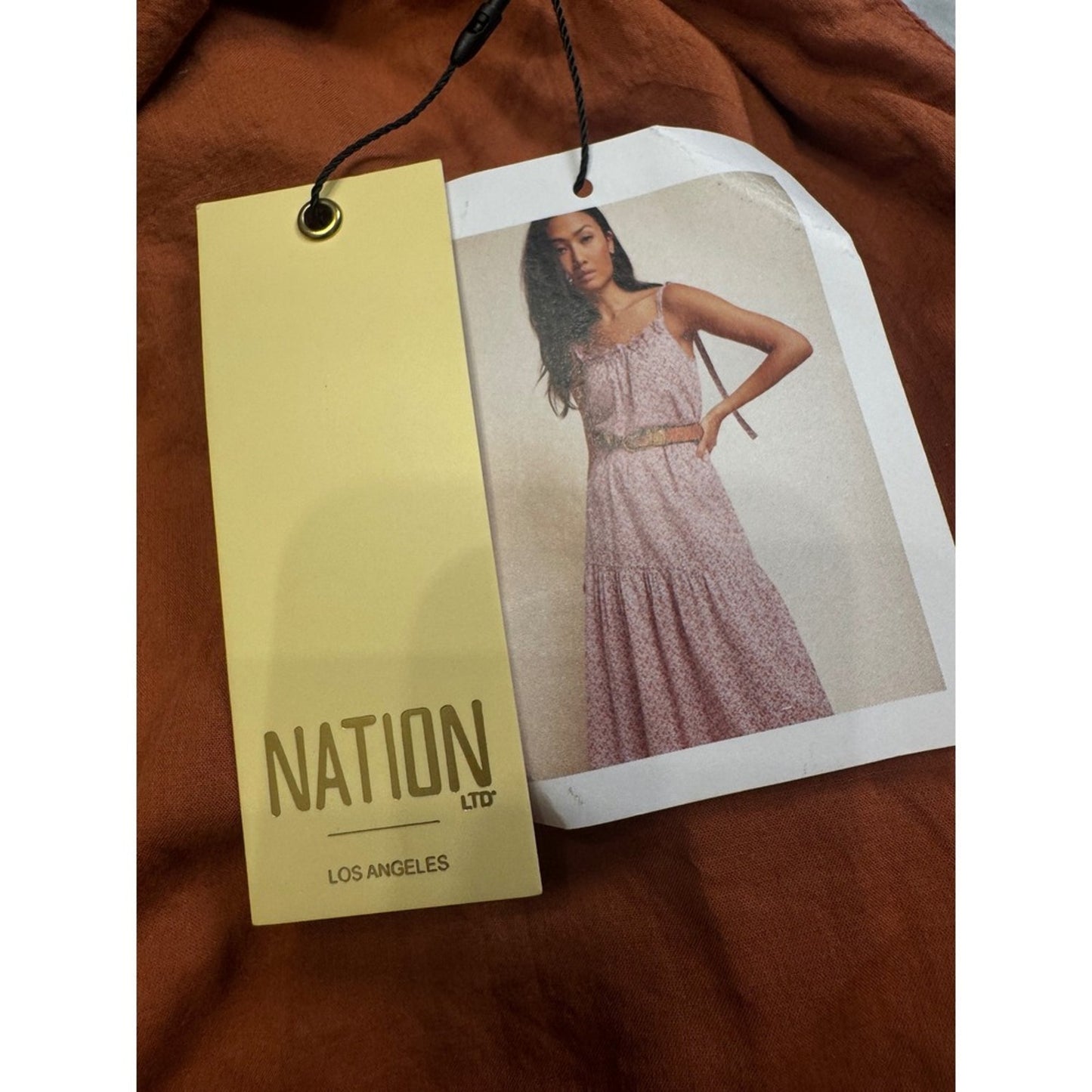 Nation LTD Los Angeles Terracotta Tie Strap Midi Dress Sleeveless Casual