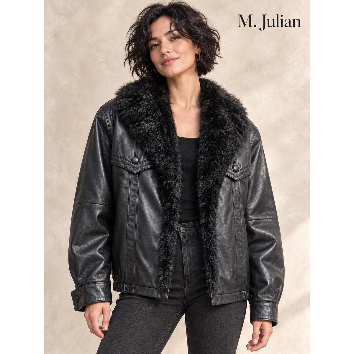 M. Julian Vintage Black Leather Jacket Removable Fur Vest Men's Size 36