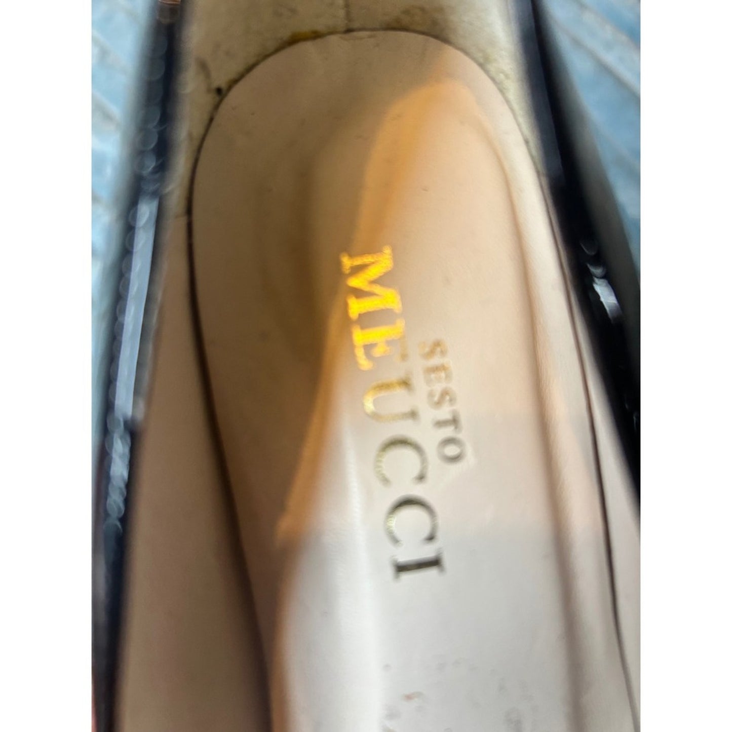 Sesto Meucci Black Patent Leather Pointed Toe Block Heel Pumps Made in Spain 7.5