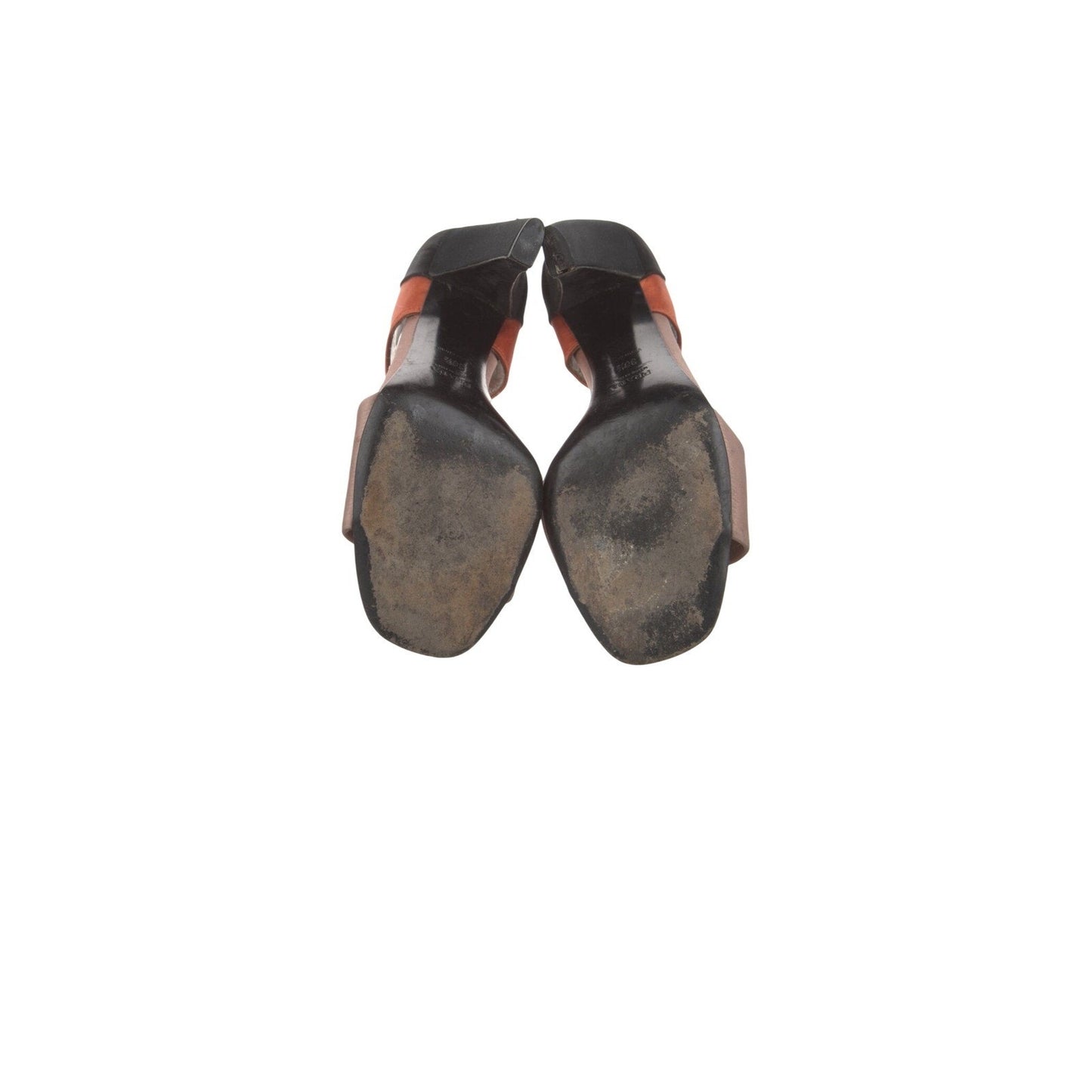 Prada Satin Colorblock Sandals Womens 8.5 IT 38.5 Orange Black Champagne Good