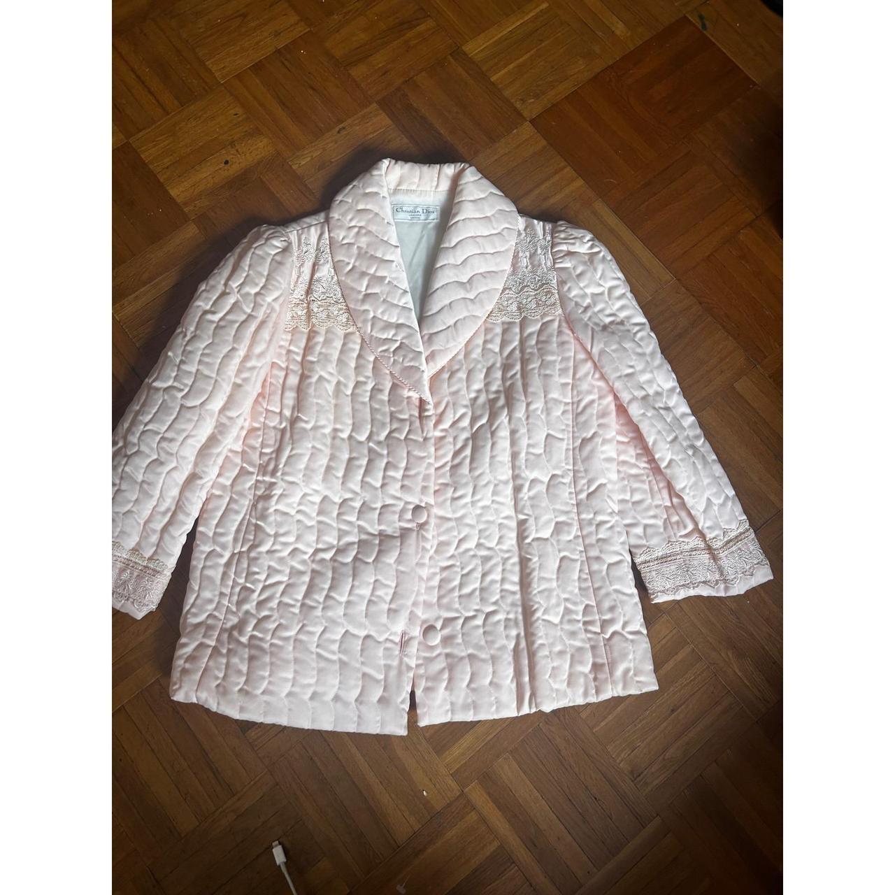 Christian Dior Bed Jacket Women's Size S Pink Excellent Quilted Lace Trim