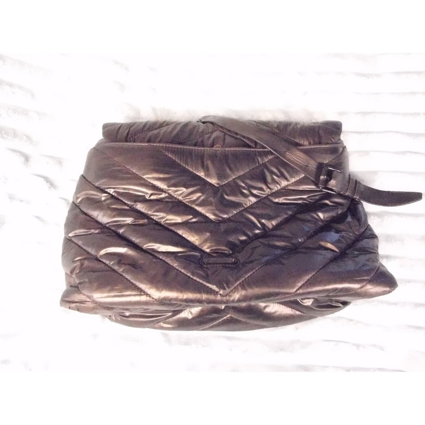 Rebecca Minkoff Puffy Chevron Shoulder Bag Bronze Metallic Chain Strap Flap
