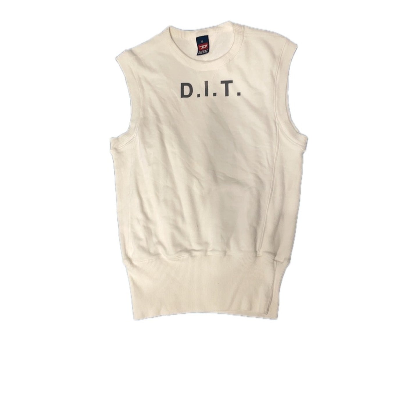 Diesel DIT Sleeveless Sweatshirt Top Cream White Crew Neck Mens Size M