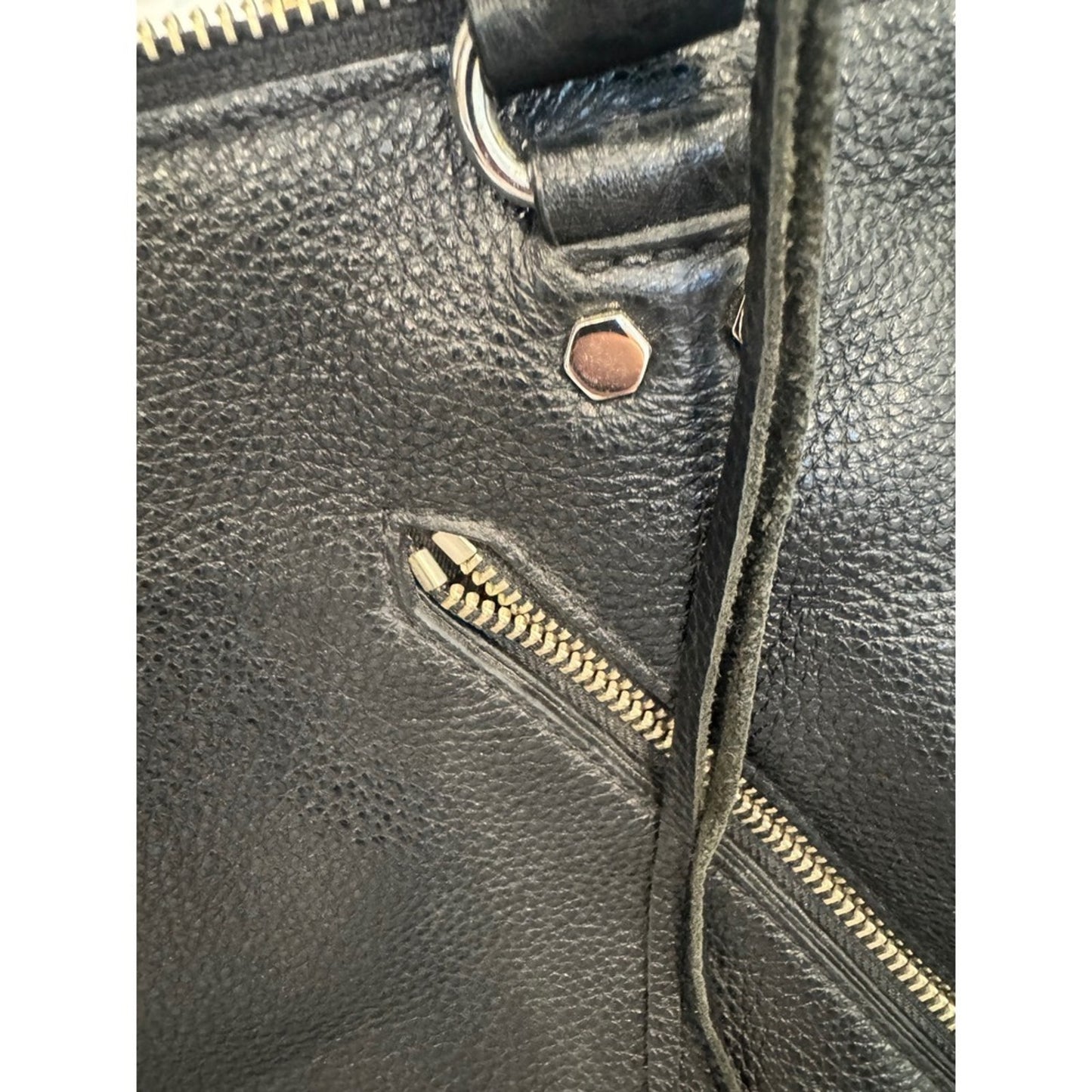 Rebecca Minkoff Black Leather Moto Satchel Crossbody Bag Silver Hardware