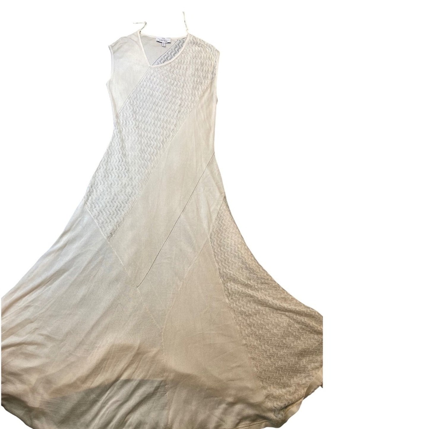 & Other Stories Savoir Sheer Knit Maxi Dress Cream Asymmetrical Midi Size s