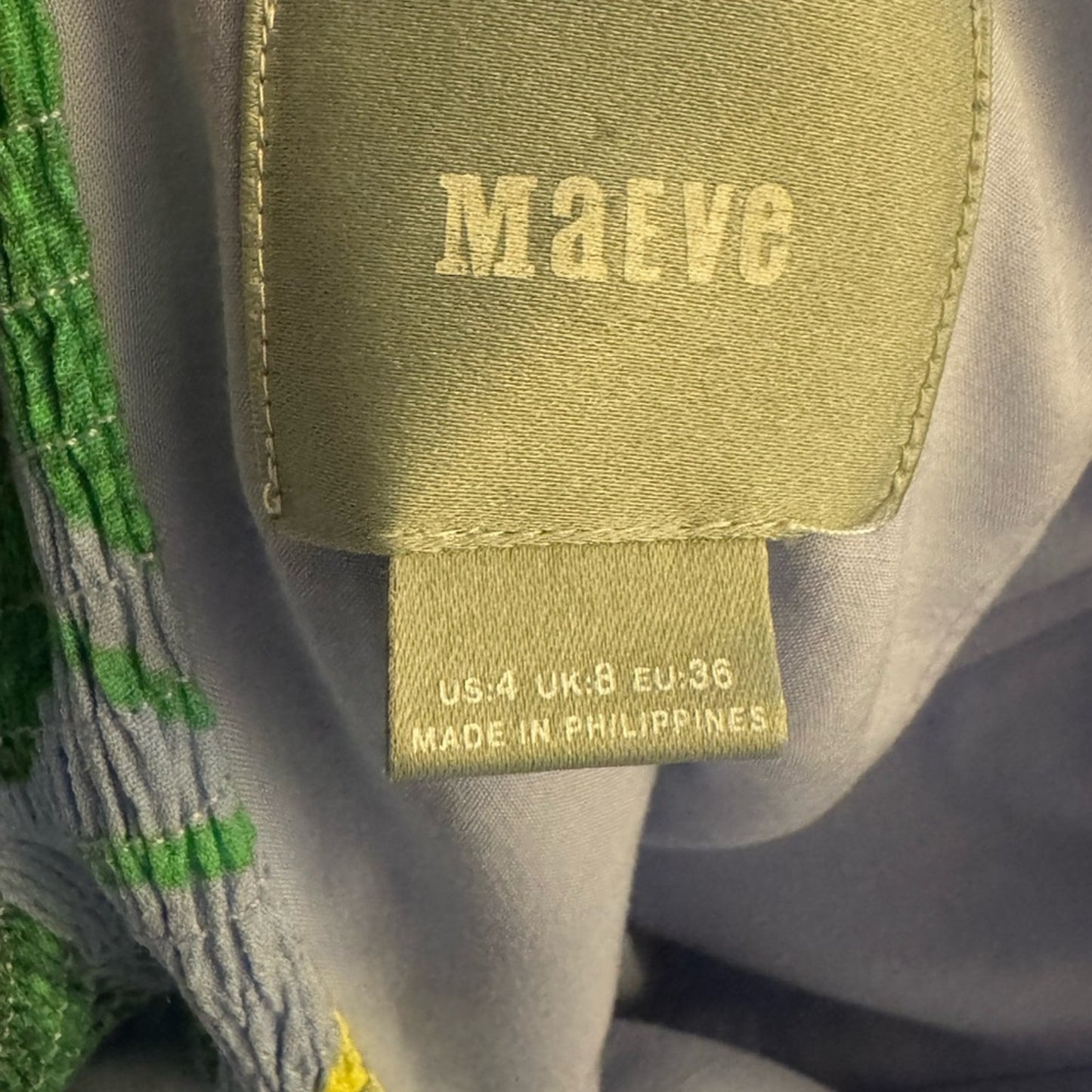 Anthropologie Maeve Blue and Green Geometric Lemon Strapless Jumpsuit