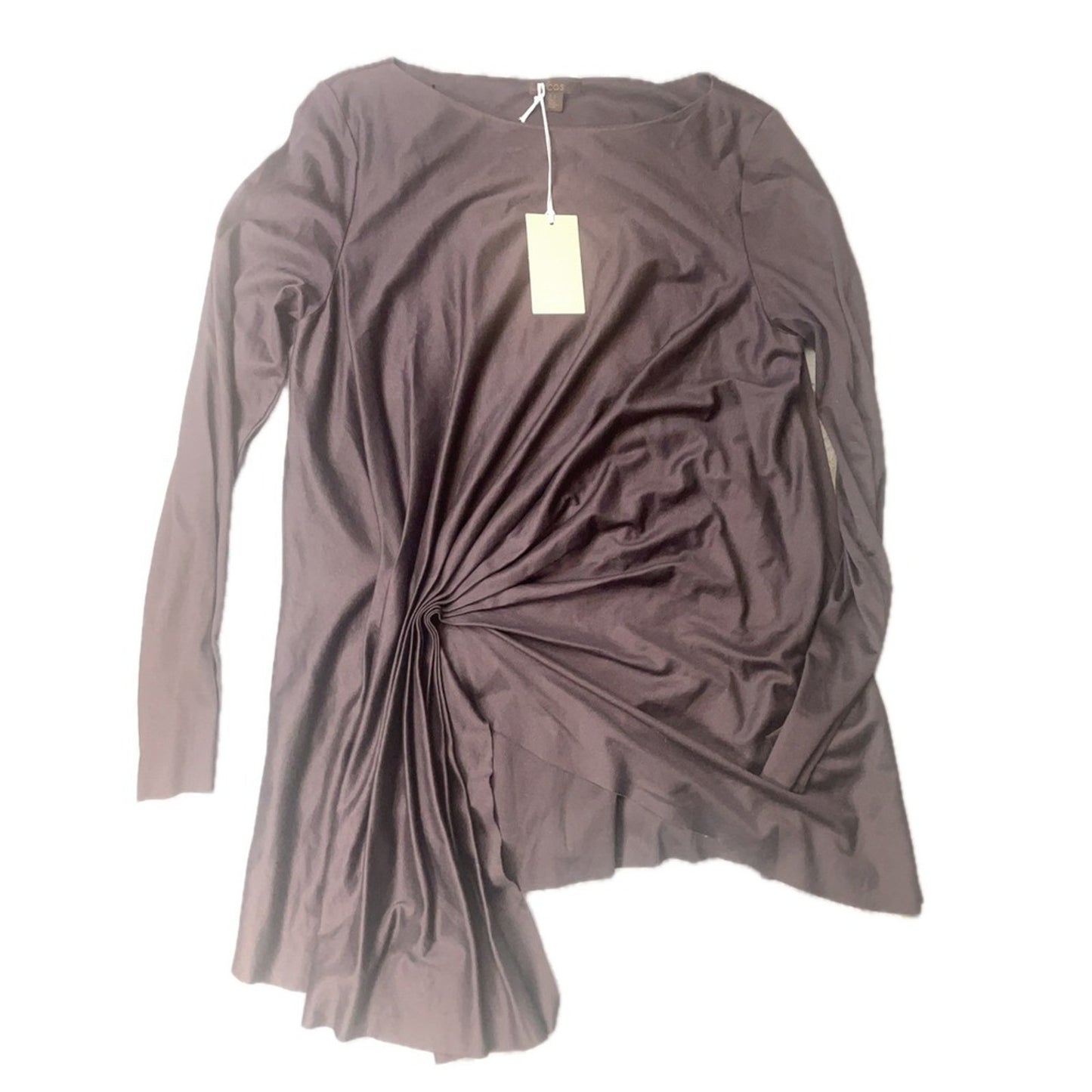 COS Asymmetrical Drape Twist Long Sleeve Top Navy Blue Size M NWT