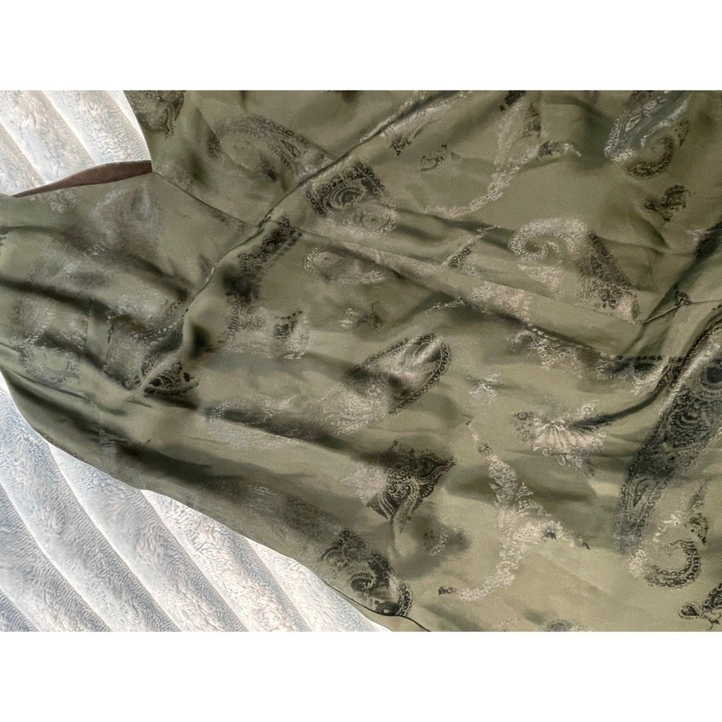 COS Paisley Print V Neck Midi Olive Green Sleeveless A Line Size 38 size S