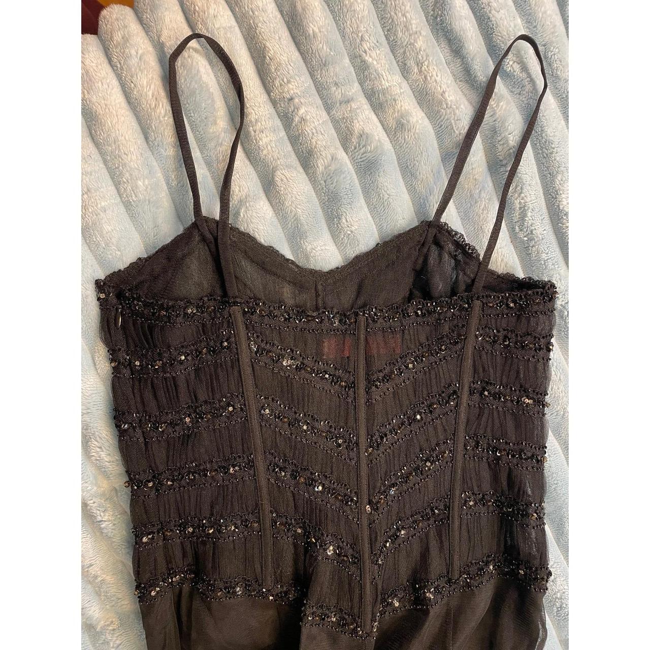 ANDREAMARAMON Evening Gown Beaded Straps Black Sheer Fishtail