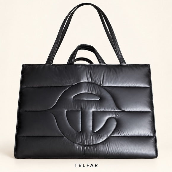 Telfar Large Puff Shopping Bag Black Quilted Tote