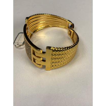 Gold-Tone Rhinestone Wide Hinged Cuff Bracelet
