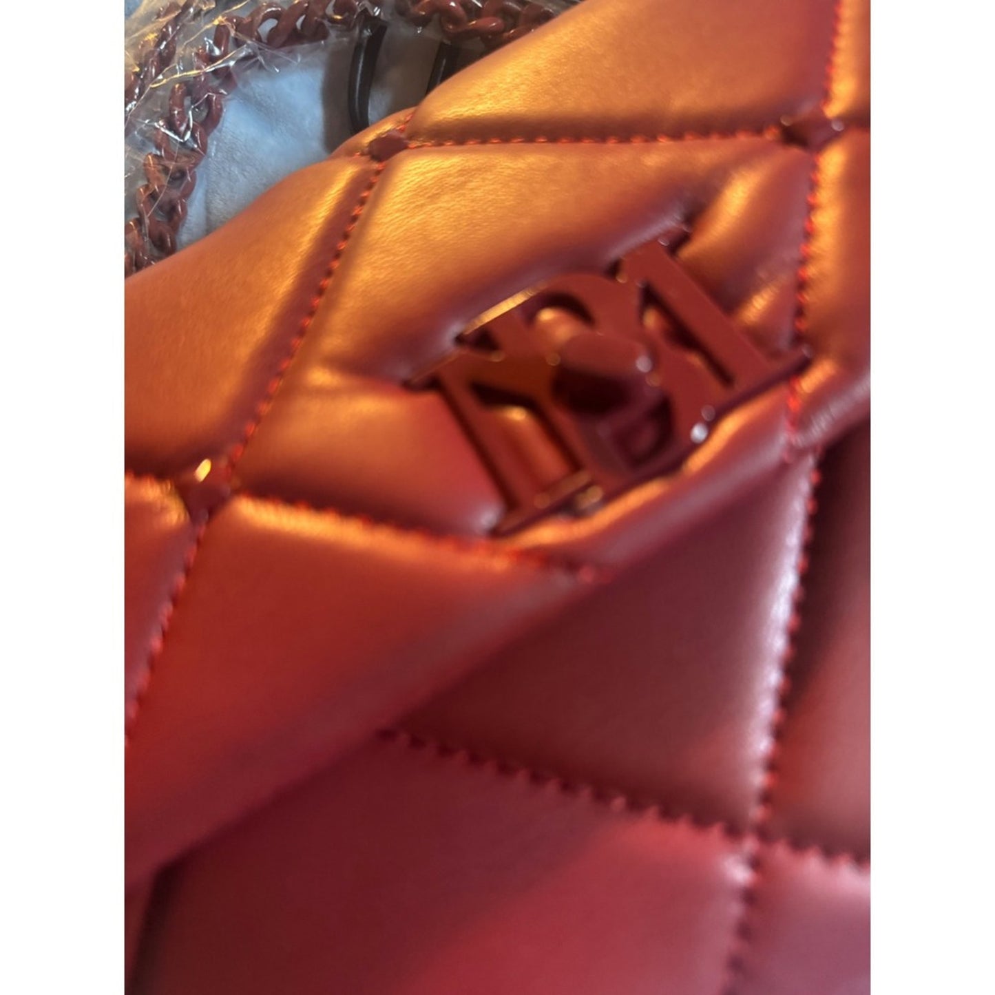 Badgley Mischka Small Quilted Studded Bag Red Chain Strap Handbag Purse