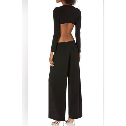 Norma Kamali Slip Jumpsuit Wide Leg Low Back Sleeveless V Neck Black Size XS/34