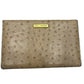 Rebecca Minkoff Ostrich Embossed Leather Zip Around Wallet Beige Gold Tone