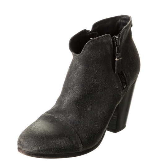 Rag & Bone Black Suede Ankle Boots Block Heel Side Zip Casual Women's Size 8.5
