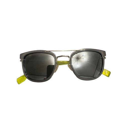 Fendi Sunglasses Black Frame Gold Brow Bar Neon Green Accents Designer Italy