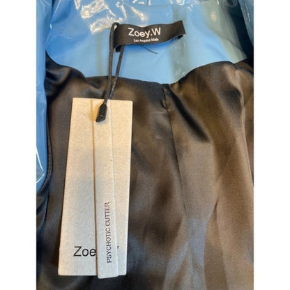 Zoey W Blue Patent Cropped Button Front Jacket size M NWT