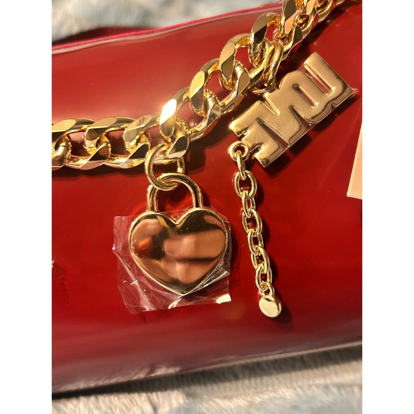 Juicy Couture Barrel Bag Red Patent Gold Chain Charm Shoulder Bag NEW