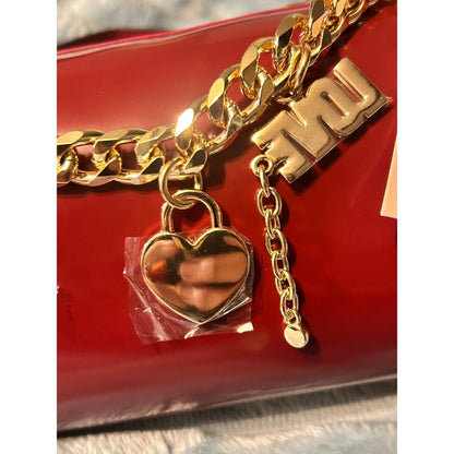 Juicy Couture Barrel Bag Red Patent Gold Chain Charm Shoulder Bag NEW