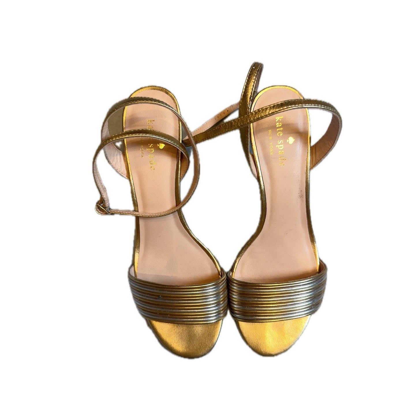 Kate Spade Jasmyne Gold Silver Metallic Leather High Heel Sandals Women Sz 8