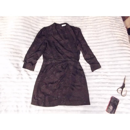 Sandro Paris Floral Jacquard Wrap Dress Long Sleeve Dark size S Black