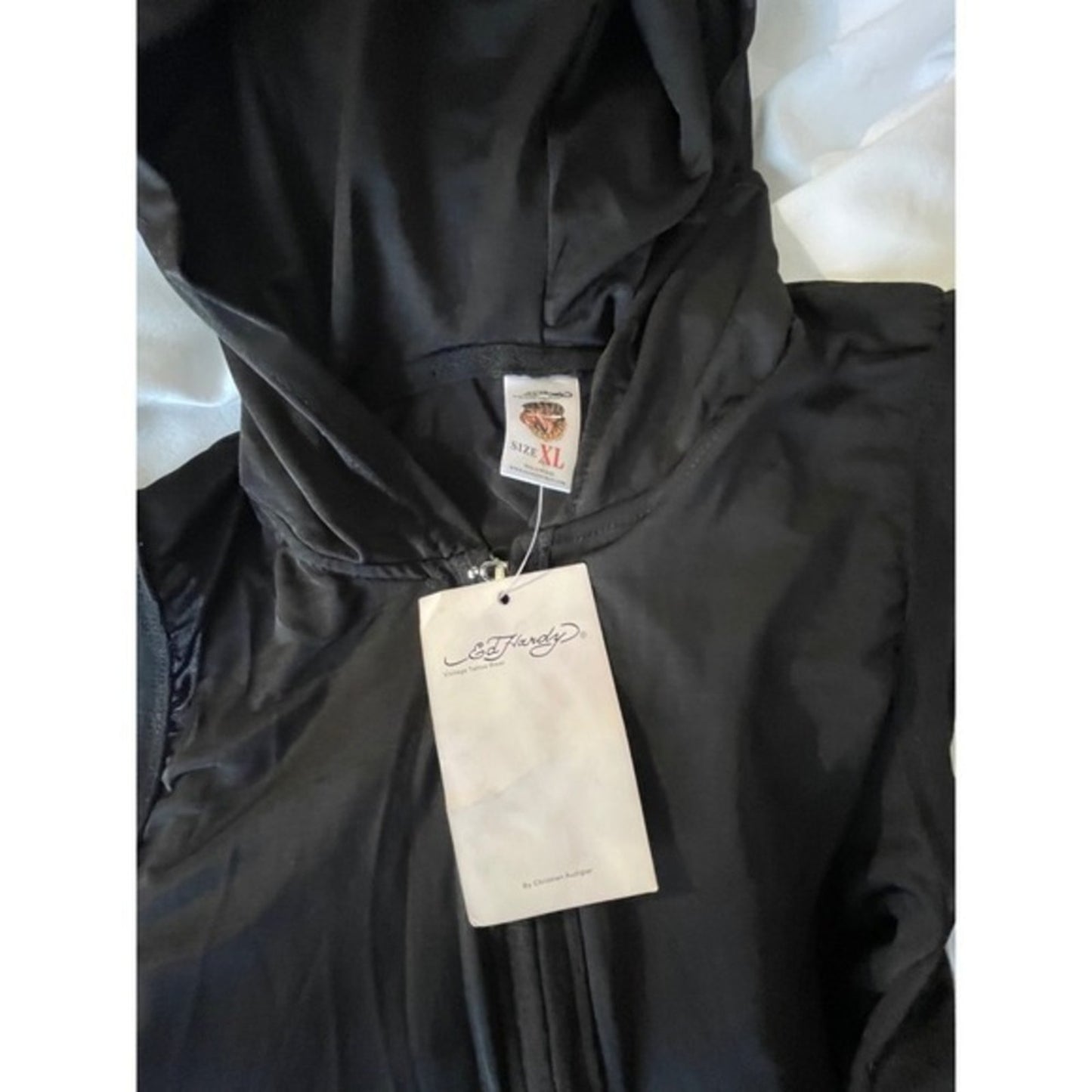 Ed Hardy Black Sleeveless Hooded Ruched Dress Embroidered Dragon Phoenix Size XL