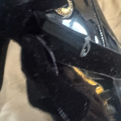 Lanvin Black Flats with Glossy Patent Leather Finish with‎ velvet laces 37.5