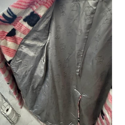 Shrimps Pink Faux Fur Statement Coat UK 10 US 6 Graphic Stripe