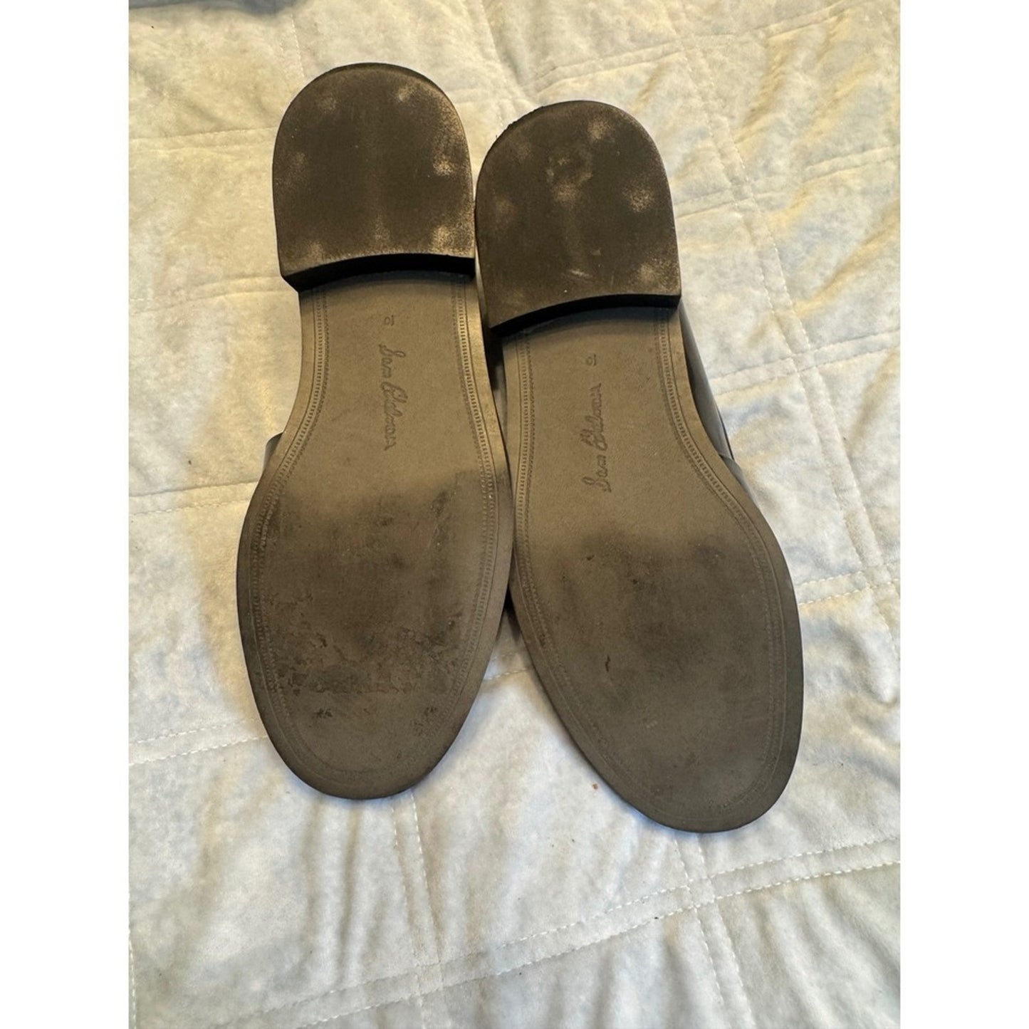 Sam Edelman Black Patent Leather Loafers with Gold Chain Accent