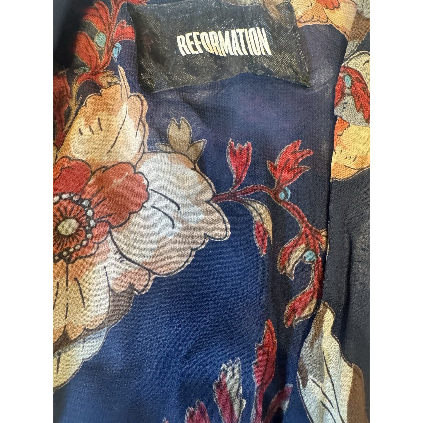 Reformation Floral Wrap Mini Dress Navy Orange Cream Flowers Women’s Size Small