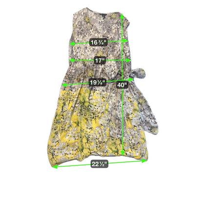 Nic + Zoe Sleeveless Floral Dress XL Gray Yellow Balloon Hem Tie Waist Size xl